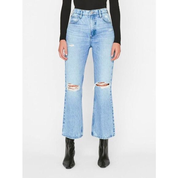 Frame Le High'n'Tight Crop Mini Boot Jeans Size 31 Distressed Denim - Picture 1 of 7